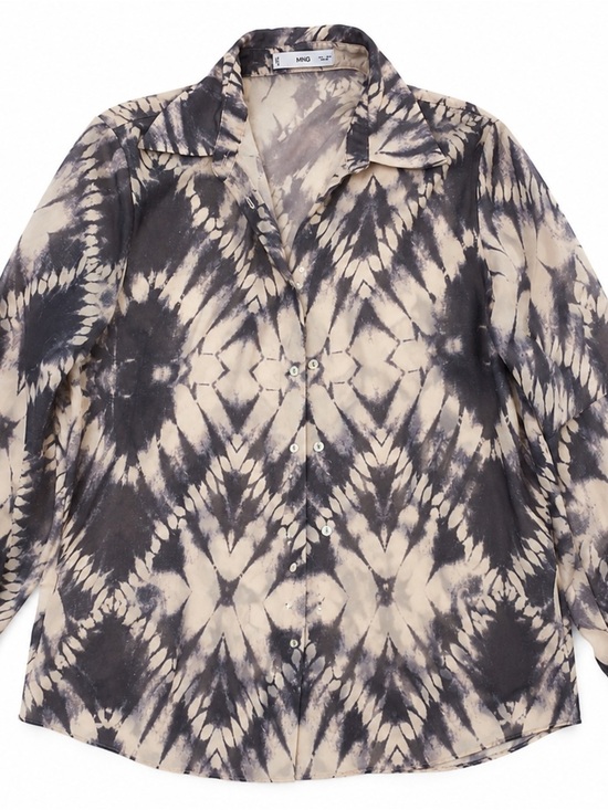 Mango Tops - MNG Mango Tie-Dye Print Button Front Blouse | Sheer Long Sleeve | Size M